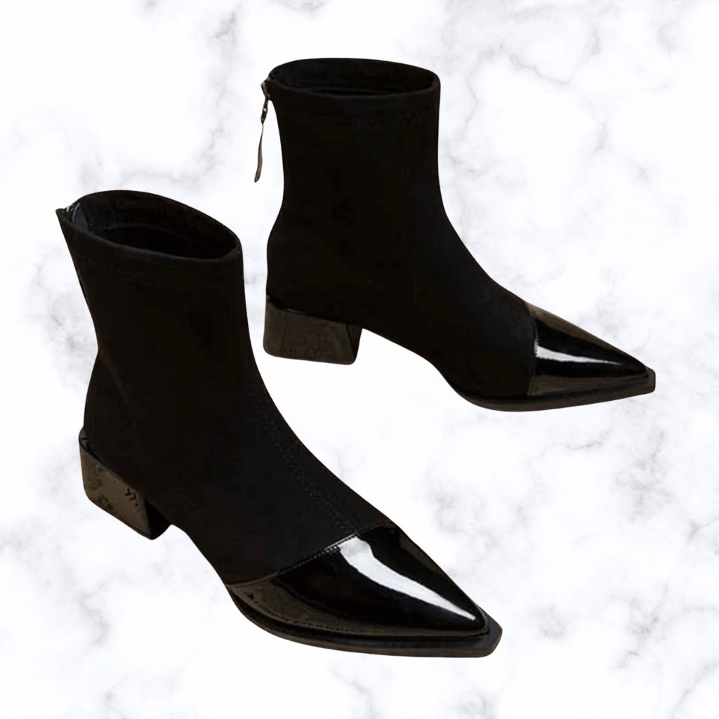 Women's Suede Chunky Heel Ankle Boots – Pointed Toe, Trendy Winter Goth Chelsea Boots