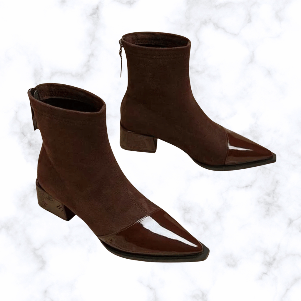 Women's Suede Chunky Heel Ankle Boots – Pointed Toe, Trendy Winter Goth Chelsea Boots