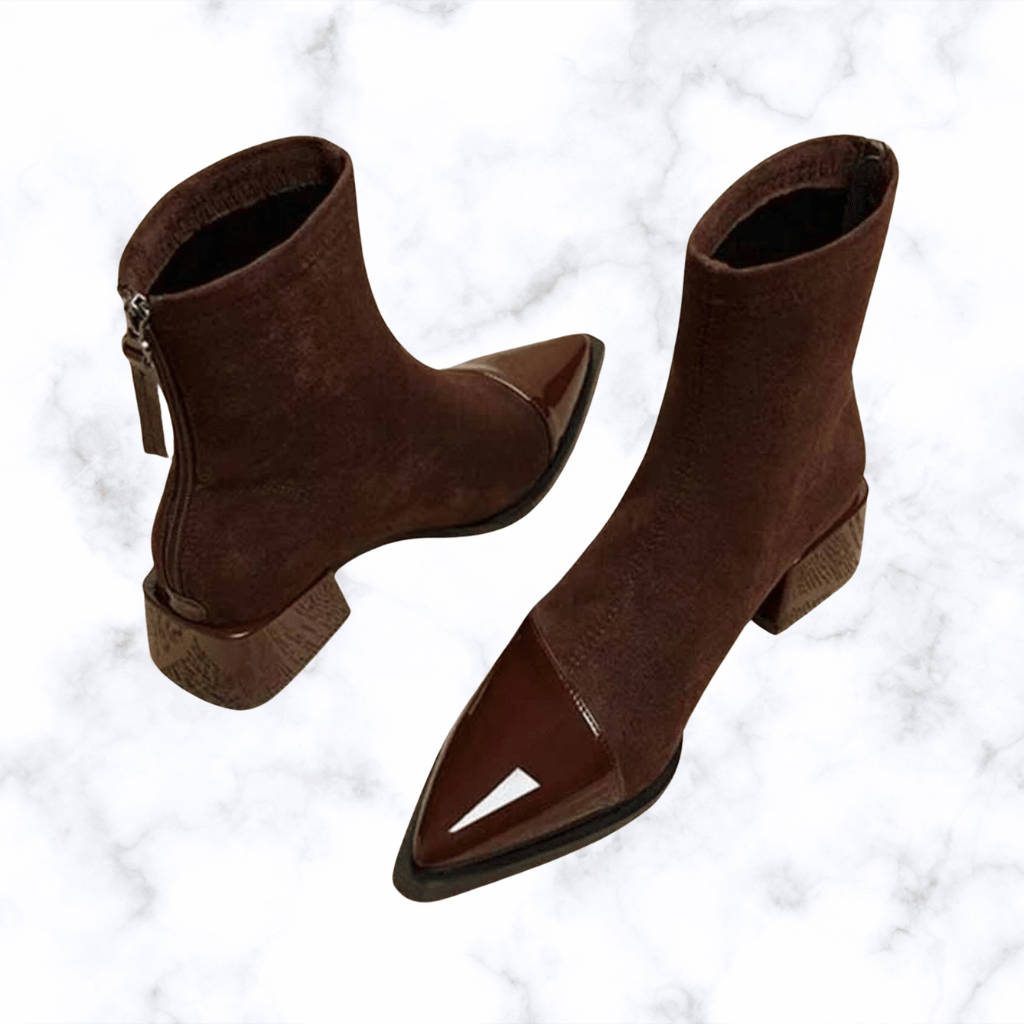 Women's Suede Chunky Heel Ankle Boots – Pointed Toe, Trendy Winter Goth Chelsea Boots