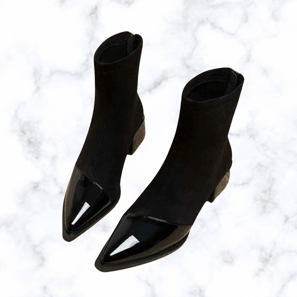 Women's Suede Chunky Heel Ankle Boots – Pointed Toe, Trendy Winter Goth Chelsea Boots