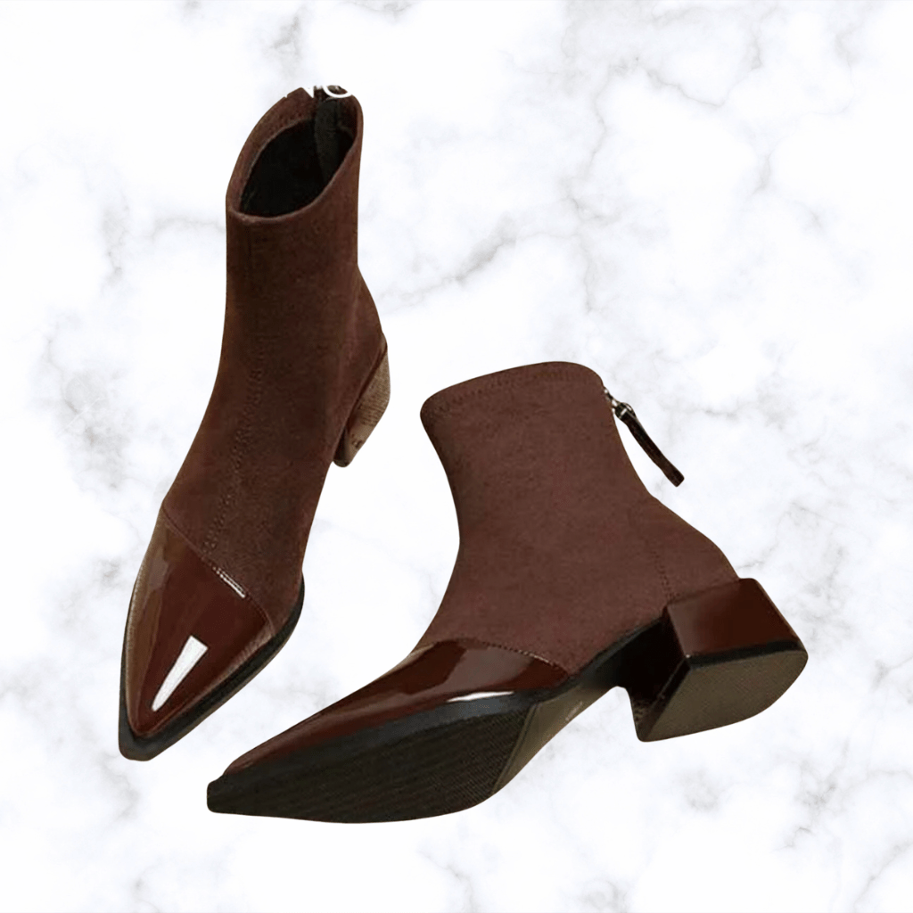 Women's Suede Chunky Heel Ankle Boots – Pointed Toe, Trendy Winter Goth Chelsea Boots