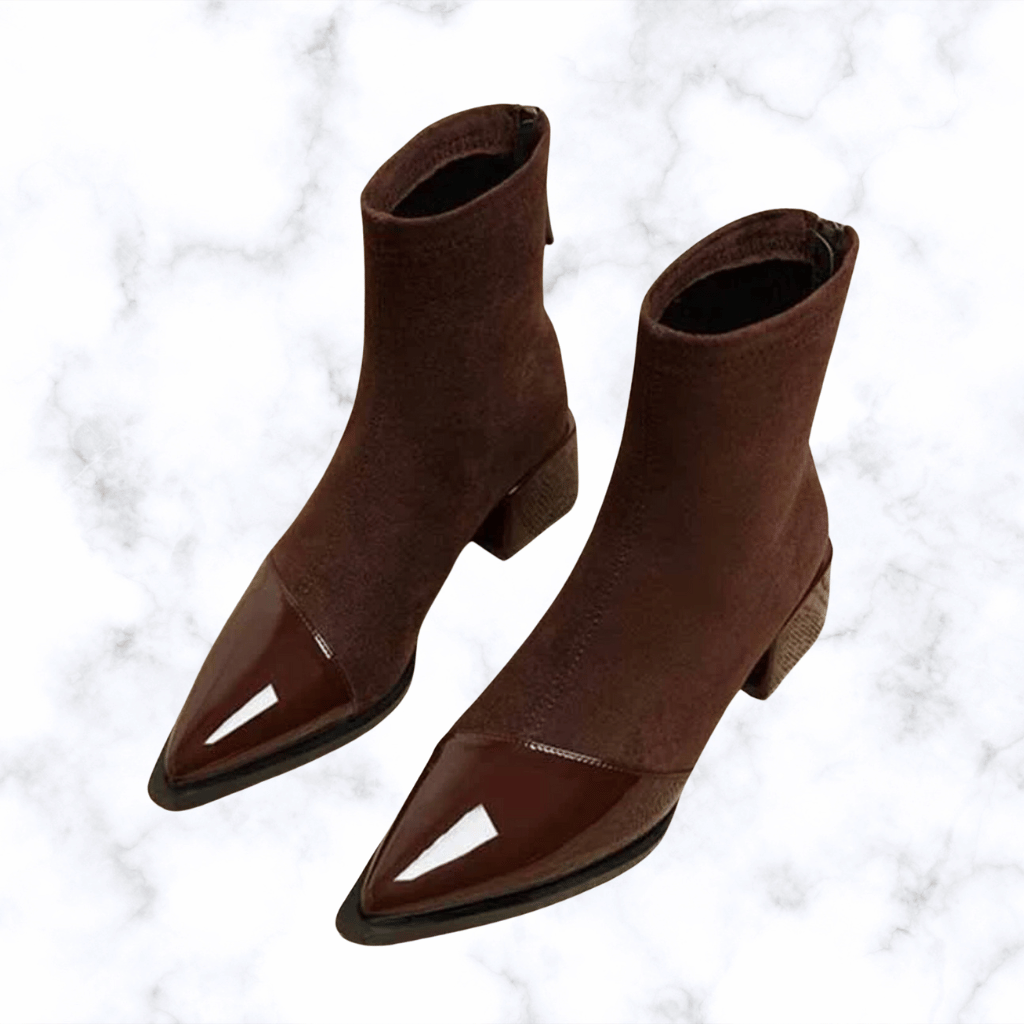 Women's Suede Chunky Heel Ankle Boots – Pointed Toe, Trendy Winter Goth Chelsea Boots