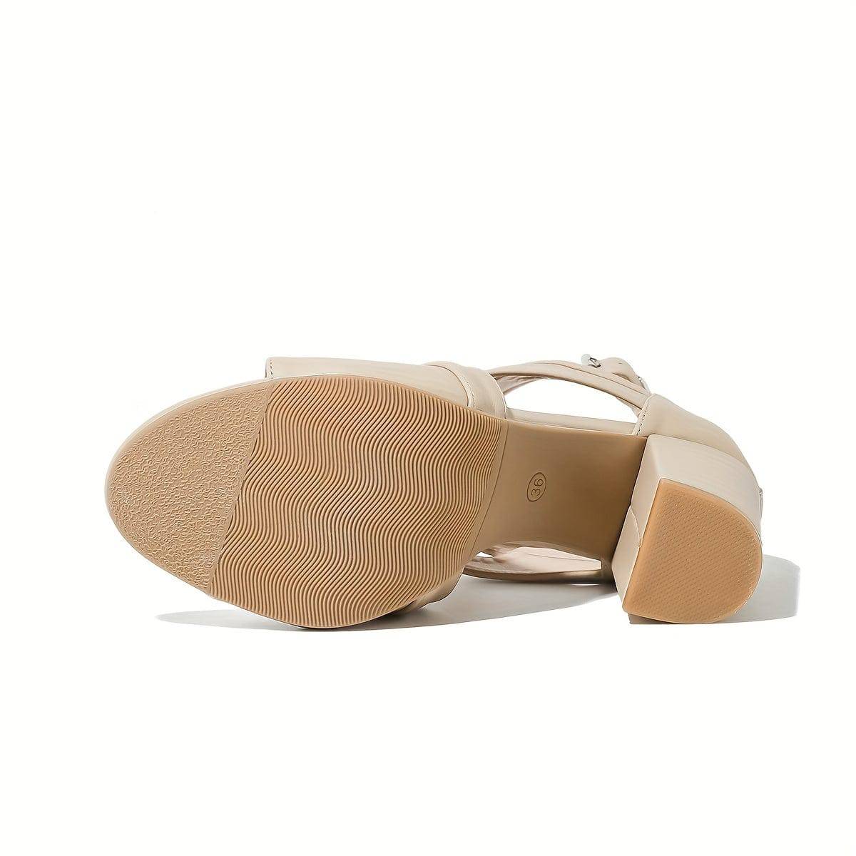 VougeVamp Women's Cutout Block Heel Sandals – Breathable Buckle Strap Summer Pumps with Back Zipper - VougeVampUK