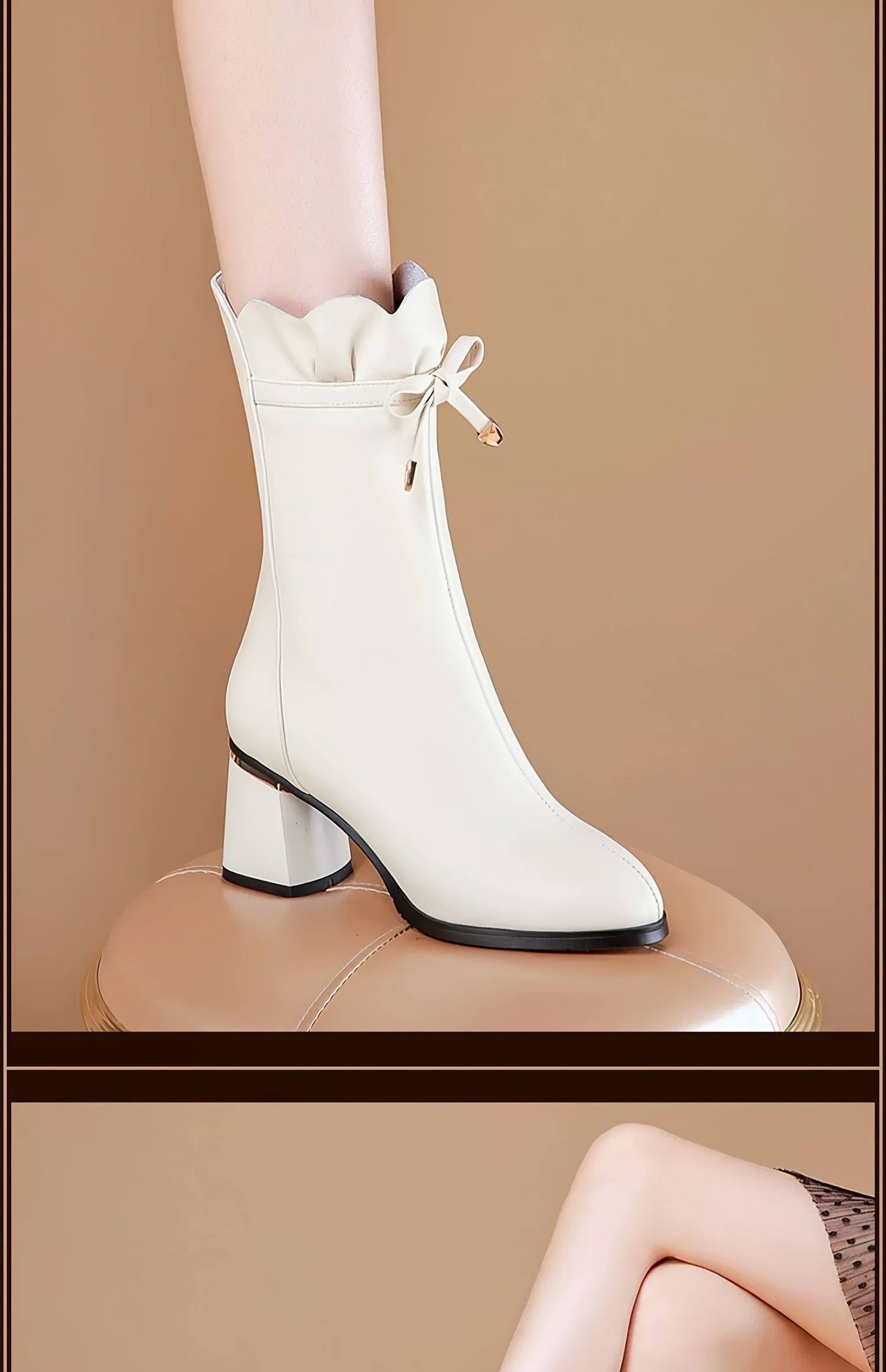 VougeVamp Stylish Mid-Calf Boots – Chic Chunky Heel, Solid Color & Easy Side Zip - VougeVampUK