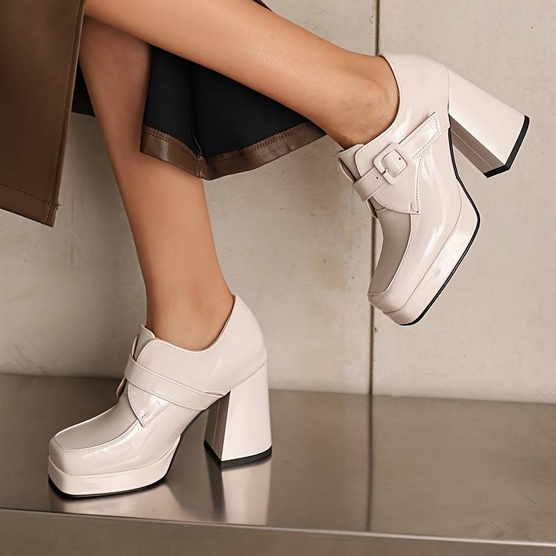 VougeVamp Elegant Ankle-High Platform Pumps – Chunky Heel Work Shoes for All-Season Wear - VougeVampUK
