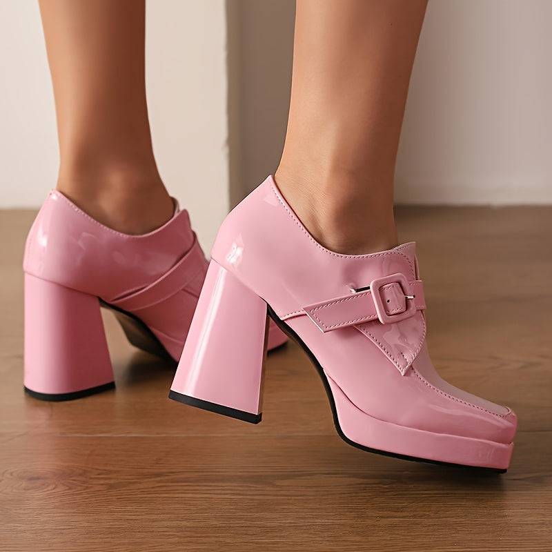 VougeVamp Elegant Ankle-High Platform Pumps – Chunky Heel Work Shoes for All-Season Wear - VougeVampUK