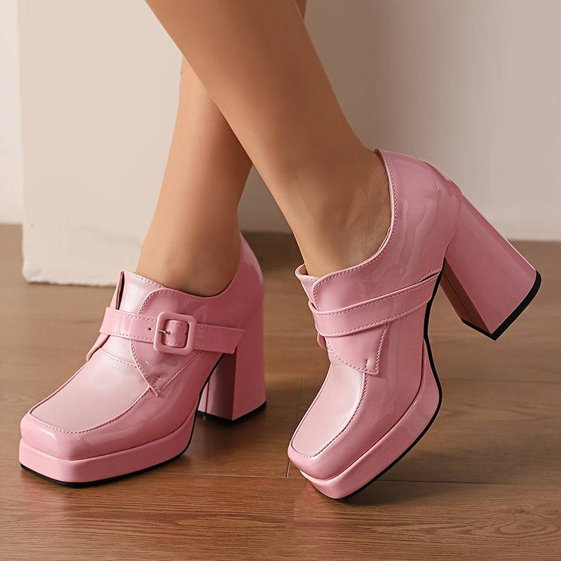 VougeVamp Elegant Ankle-High Platform Pumps – Chunky Heel Work Shoes for All-Season Wear - VougeVampUK