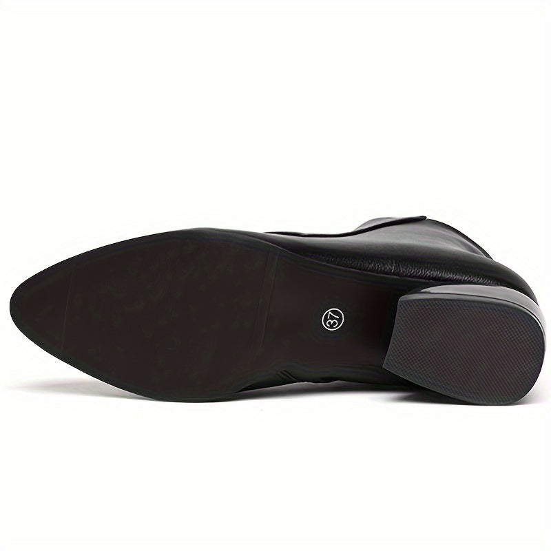 VougeVamp Women's Chunky Low Heel Ankle Boots – Pointed Toe Stitching & Side Zipper Casual Short Boots - VougeVampUK