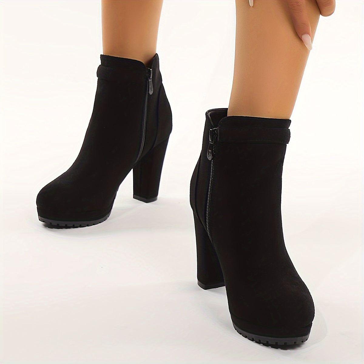 VougeVamp Women's Wedge Heel Ankle Boots – Round Toe, Side Zipper, Comfortable & Stylish - VougeVampUK