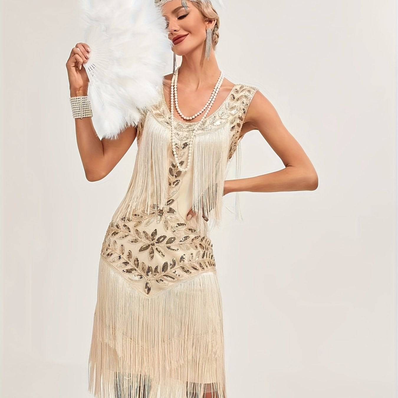 VougeVamp Sequin-Embellished Vintage Flapper Fringe Dress: Gatsby-Inspired Party Dress