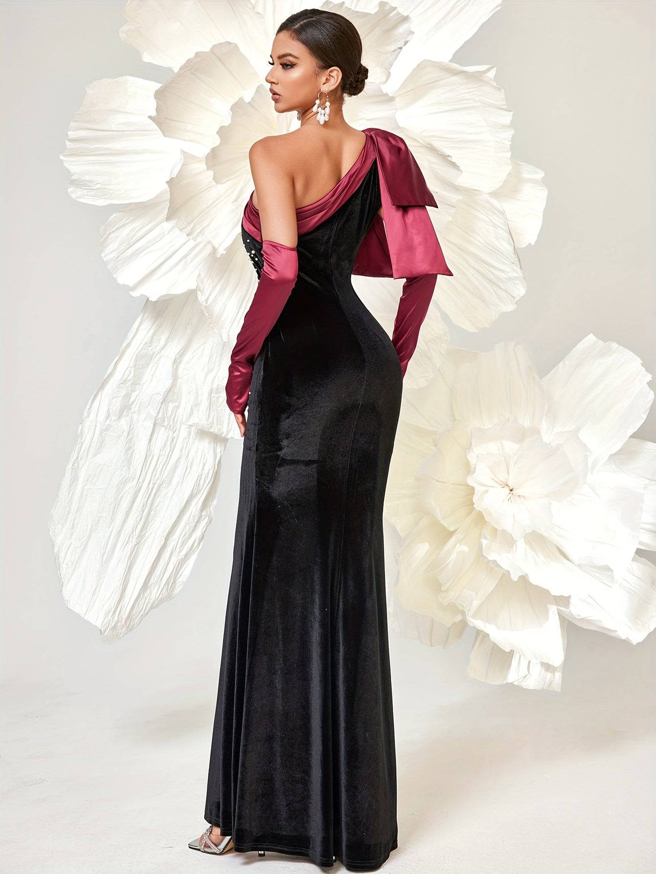 VougeVamp Elegant Sleeveless Formal Dress with Bead Decor & Bow Shoulder – Mermaid Hem Evening Gown - VougeVampUK