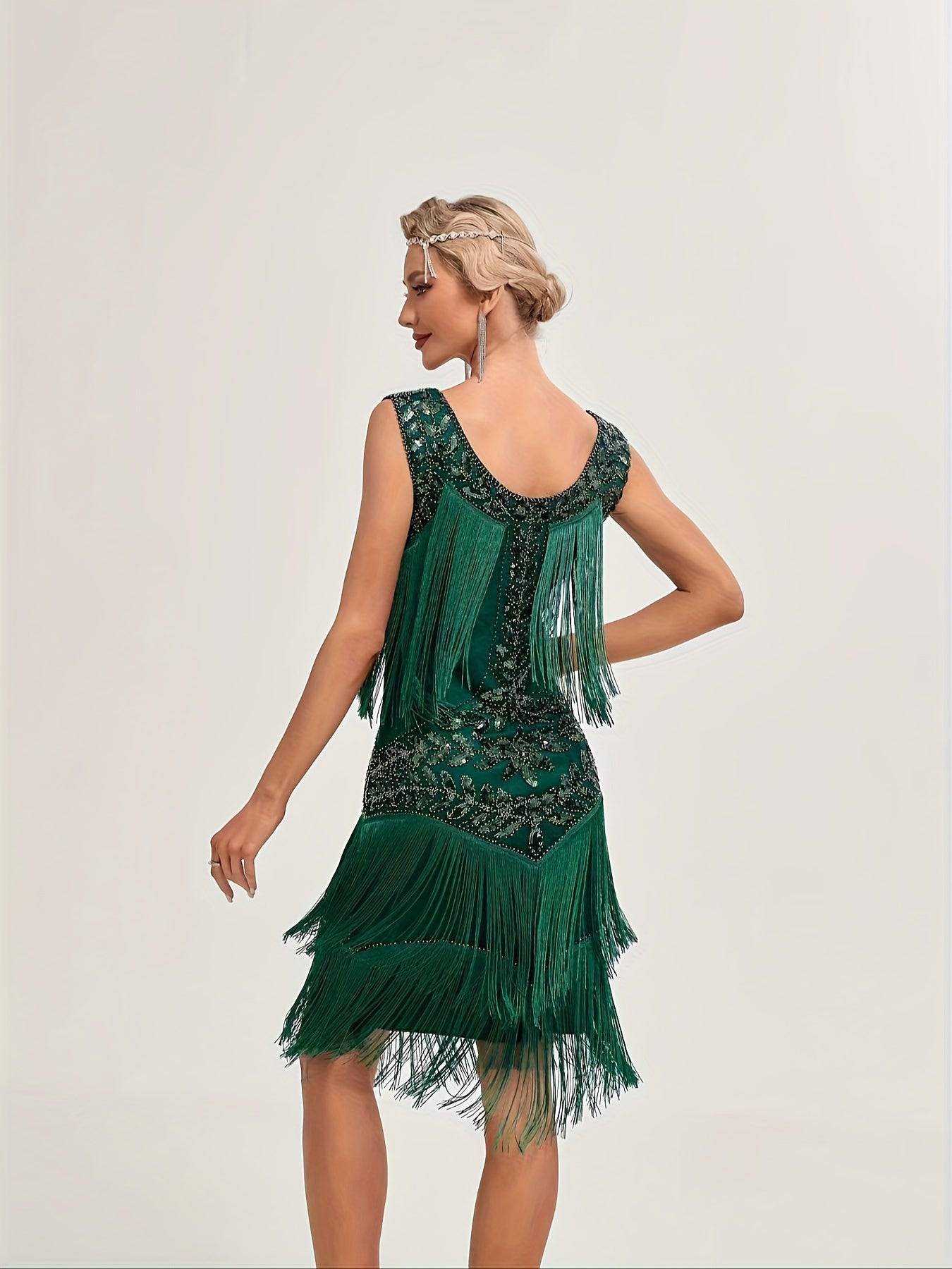 VougeVamp Sequin-Embellished Vintage Flapper Fringe Dress: Gatsby-Inspired Party Dress