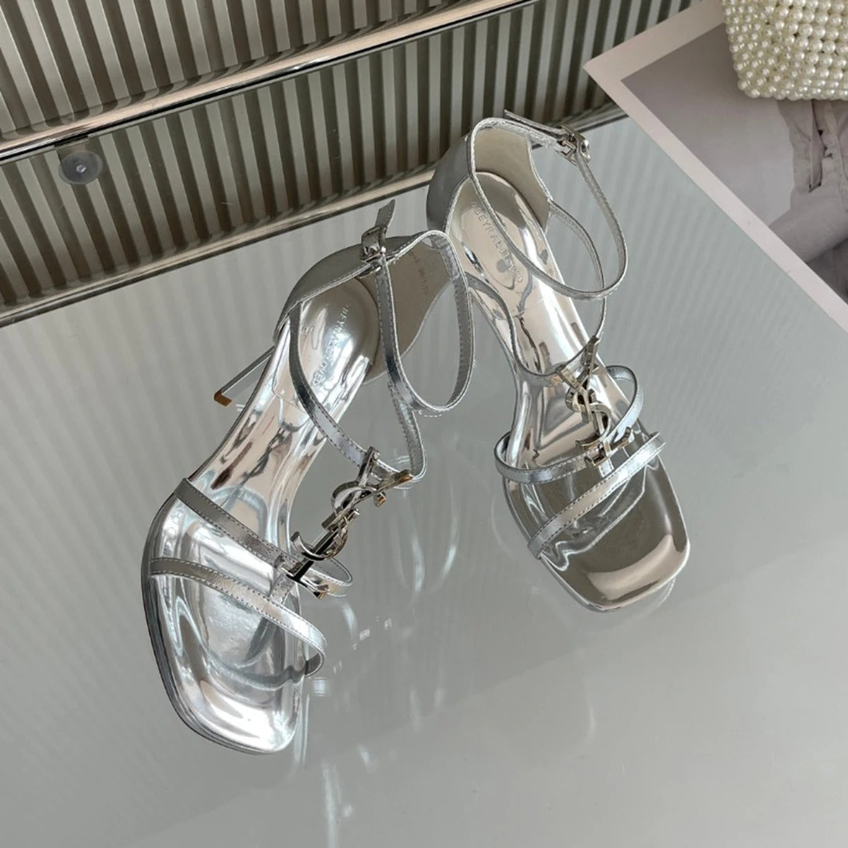VougeVamp Silver Wrap Strap Slip-On High Heels Sandals - VougeVampUK