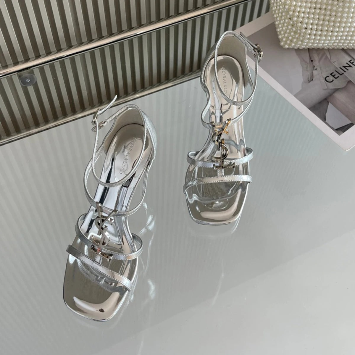 VougeVamp Silver Wrap Strap Slip-On High Heels Sandals - VougeVampUK