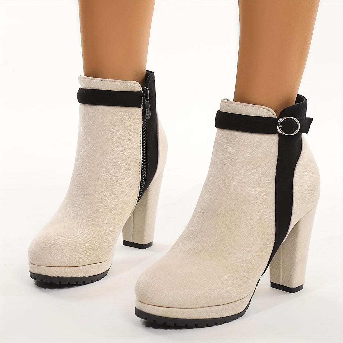 VougeVamp Women's Wedge Heel Ankle Boots – Round Toe, Side Zipper, Comfortable & Stylish - VougeVampUK