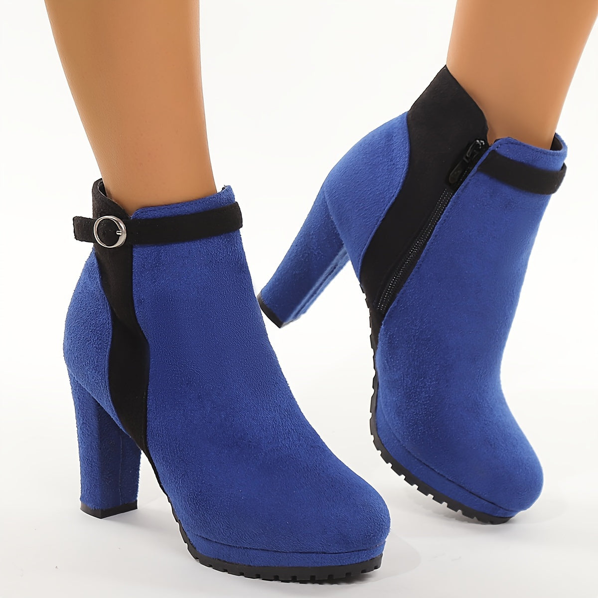 VougeVamp Women's Wedge Heel Ankle Boots – Round Toe, Side Zipper, Comfortable & Stylish - VougeVampUK