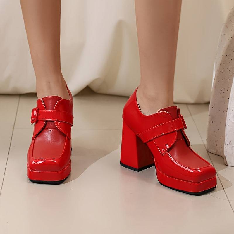 VougeVamp Elegant Ankle-High Platform Pumps – Chunky Heel Work Shoes for All-Season Wear - VougeVampUK