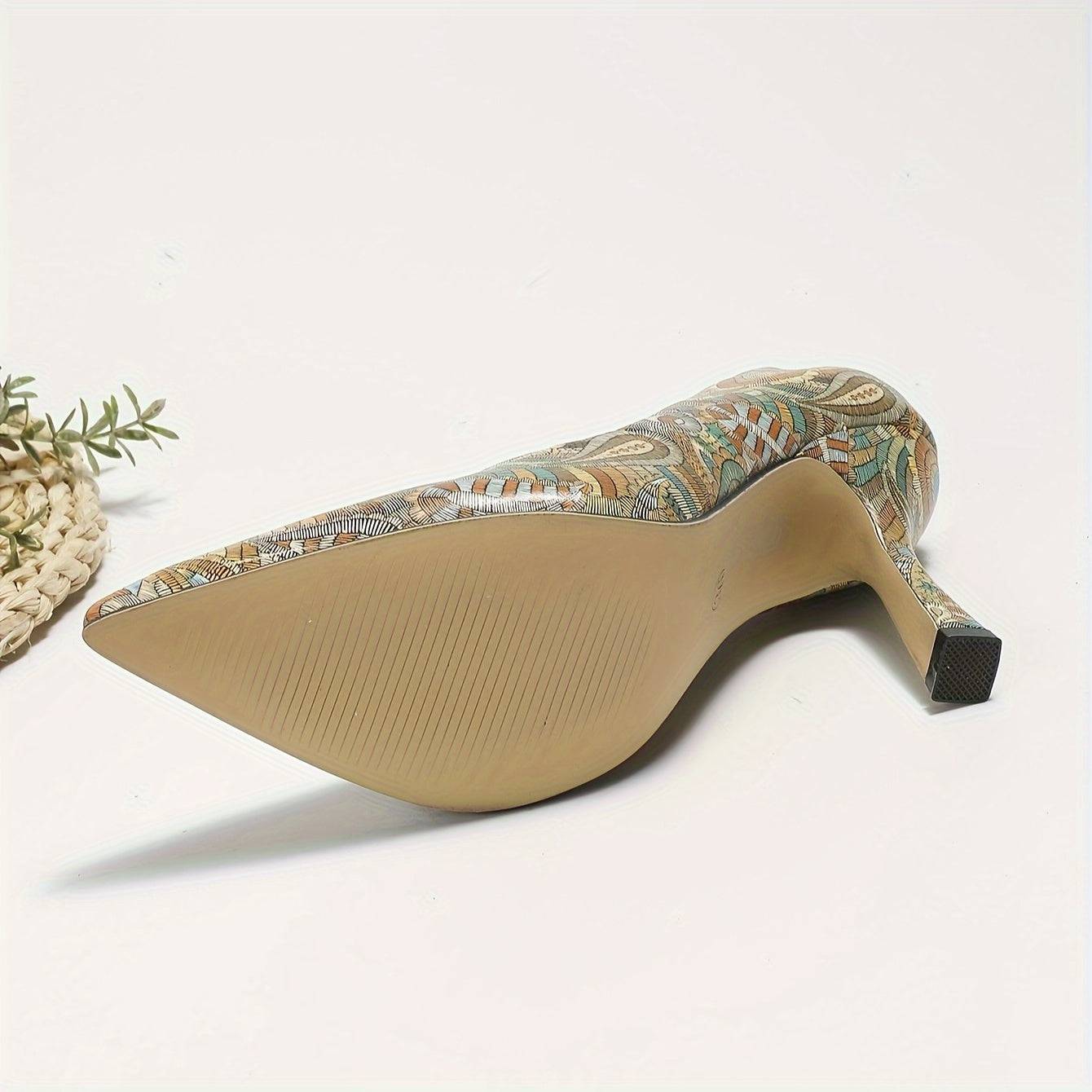 VougeVamp Ethnic Print Stiletto Heels – Elegant Pointed Toe Pumps for Parties & Office Wear - VougeVampUK