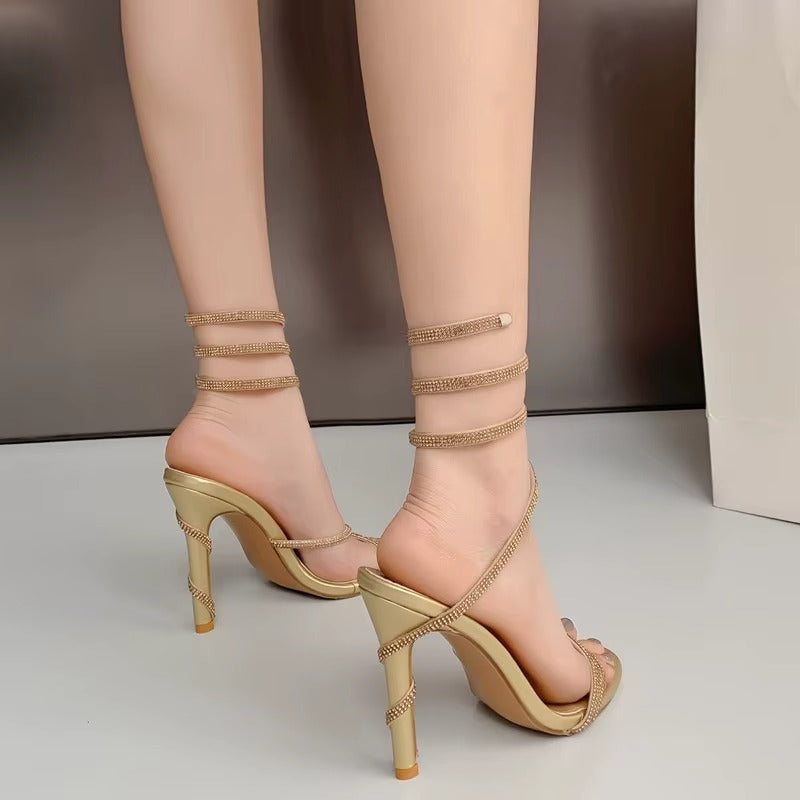 VougeVamp Luxury Crystal Snake-Coiled Gladiator Heels - VougeVampUK