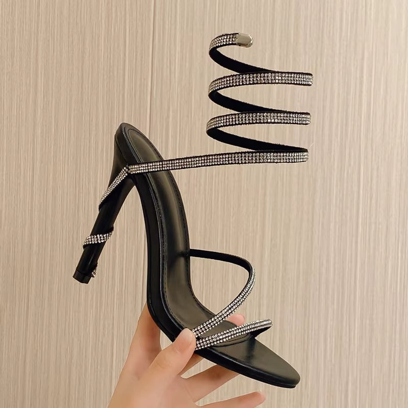 VougeVamp Luxury Crystal Snake-Coiled Gladiator Heels - VougeVampUK