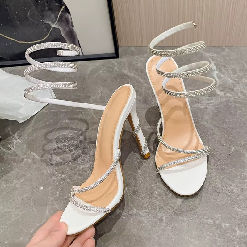 VougeVamp Luxury Crystal Snake-Coiled Gladiator Heels - VougeVampUK
