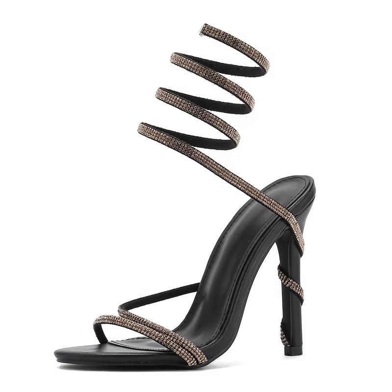 VougeVamp Luxury Crystal Snake-Coiled Gladiator Heels - VougeVampUK