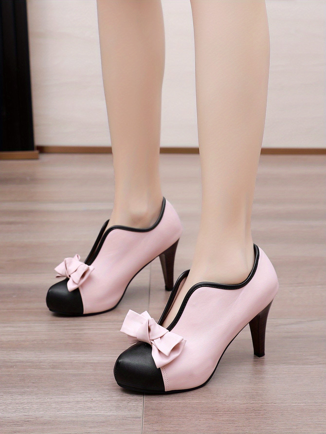 VougeVamp Women's Bowknot Colorblock Platform High Heels – Fashionable V-Cut Slip-On Stiletto Dress Pumps - VougeVampUK