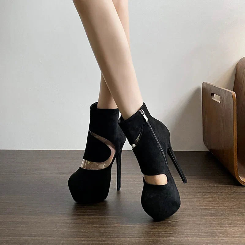 VougeVamp Women’s Super High Heel Platform Boots – Sexy Zip Closure Ankle Boots for Parties, Nightclubs, and Pole Dancing