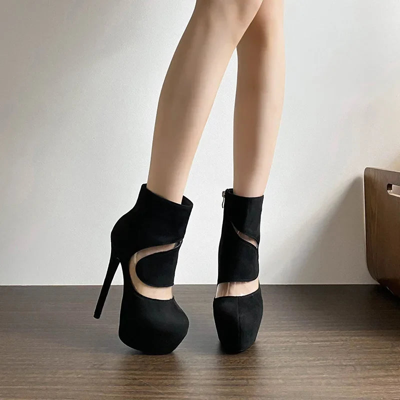 VougeVamp Women’s Super High Heel Platform Boots – Sexy Zip Closure Ankle Boots for Parties, Nightclubs, and Pole Dancing
