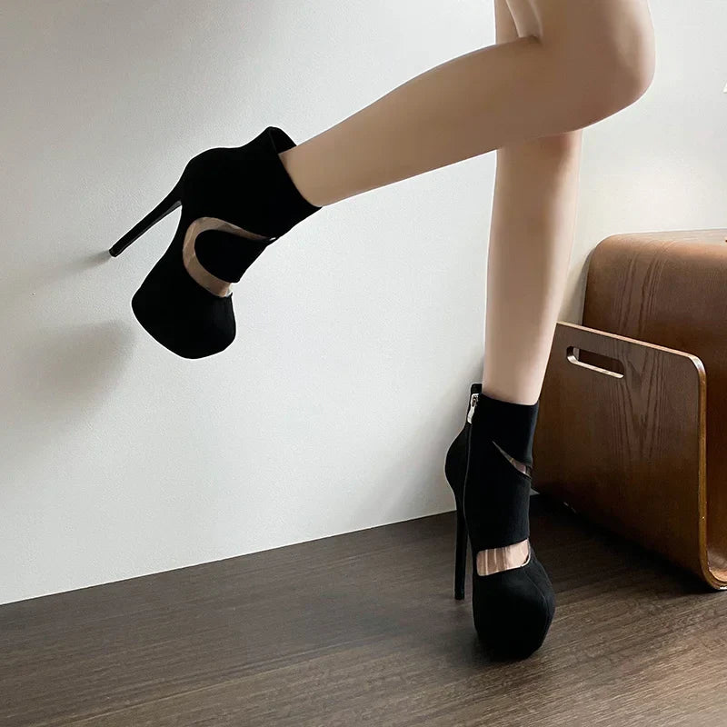 VougeVamp Women’s Super High Heel Platform Boots – Sexy Zip Closure Ankle Boots for Parties, Nightclubs, and Pole Dancing