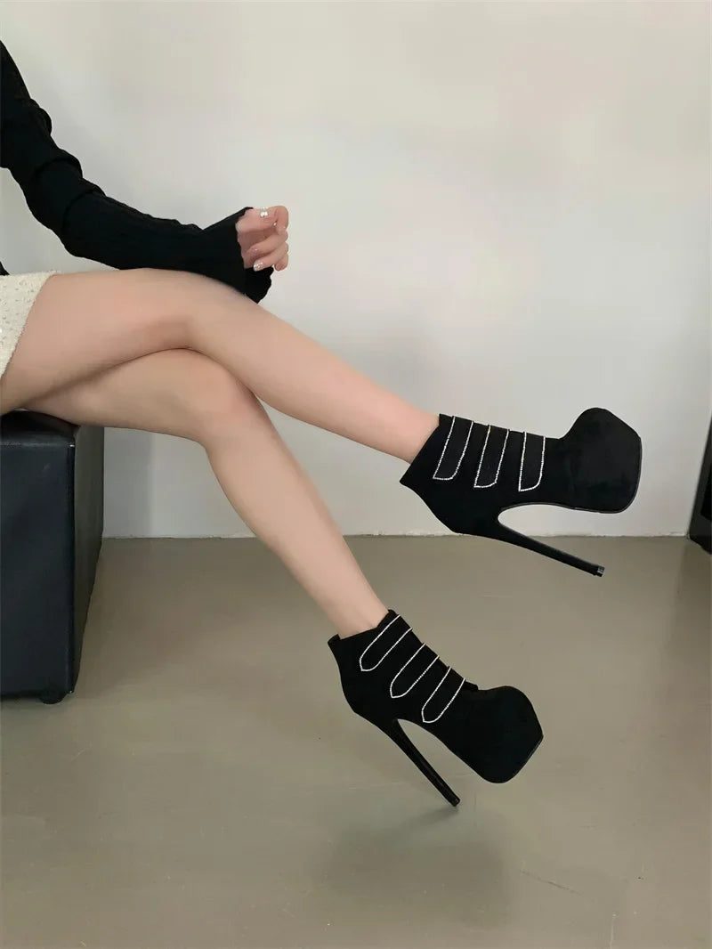 VougeVamp Women’s Extreme High Heel Platform Boots – Sexy Hook & Loop Ankle Boots for Pole Dancing, Parties