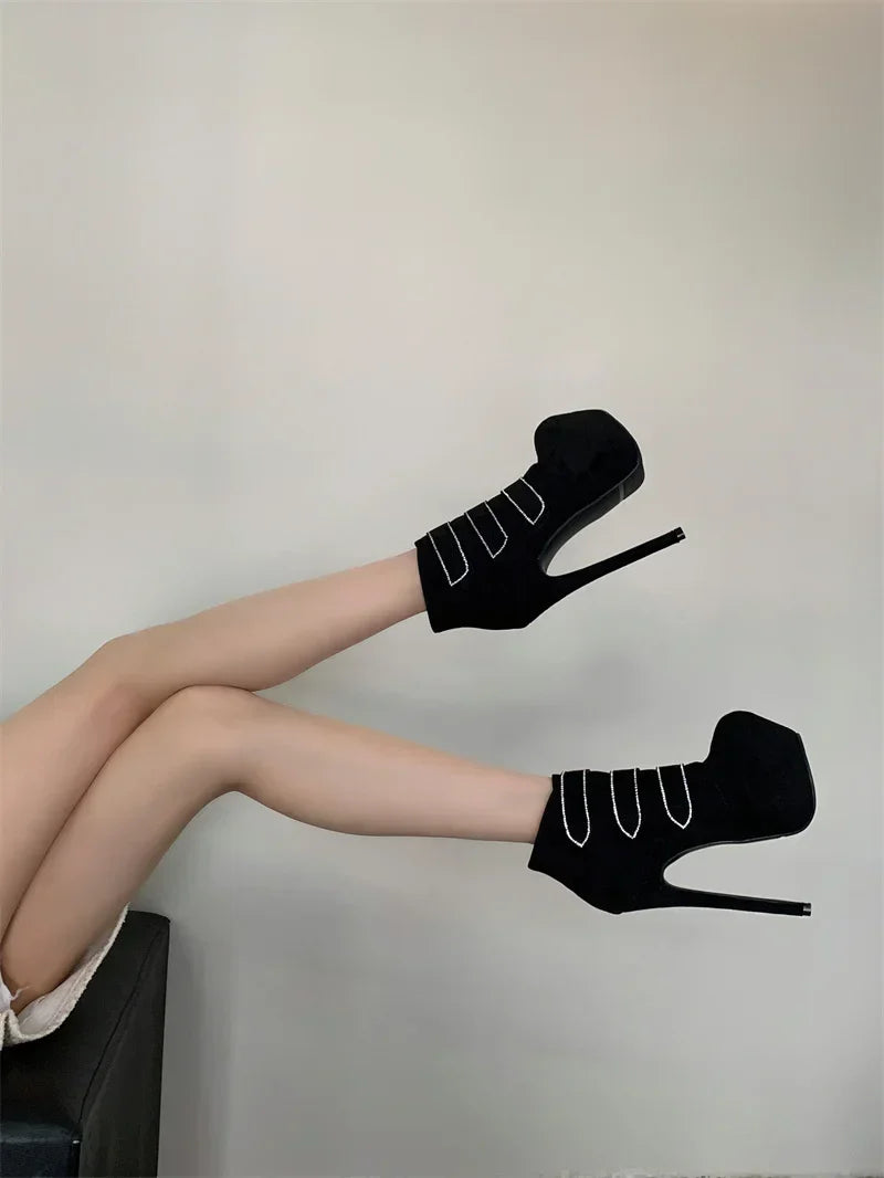 VougeVamp Women’s Extreme High Heel Platform Boots – Sexy Hook & Loop Ankle Boots for Pole Dancing, Parties