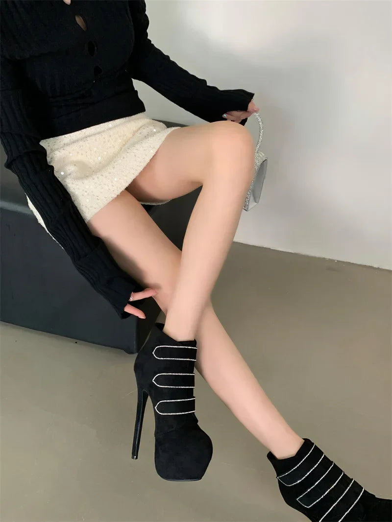 VougeVamp Women’s Extreme High Heel Platform Boots – Sexy Hook & Loop Ankle Boots for Pole Dancing, Parties