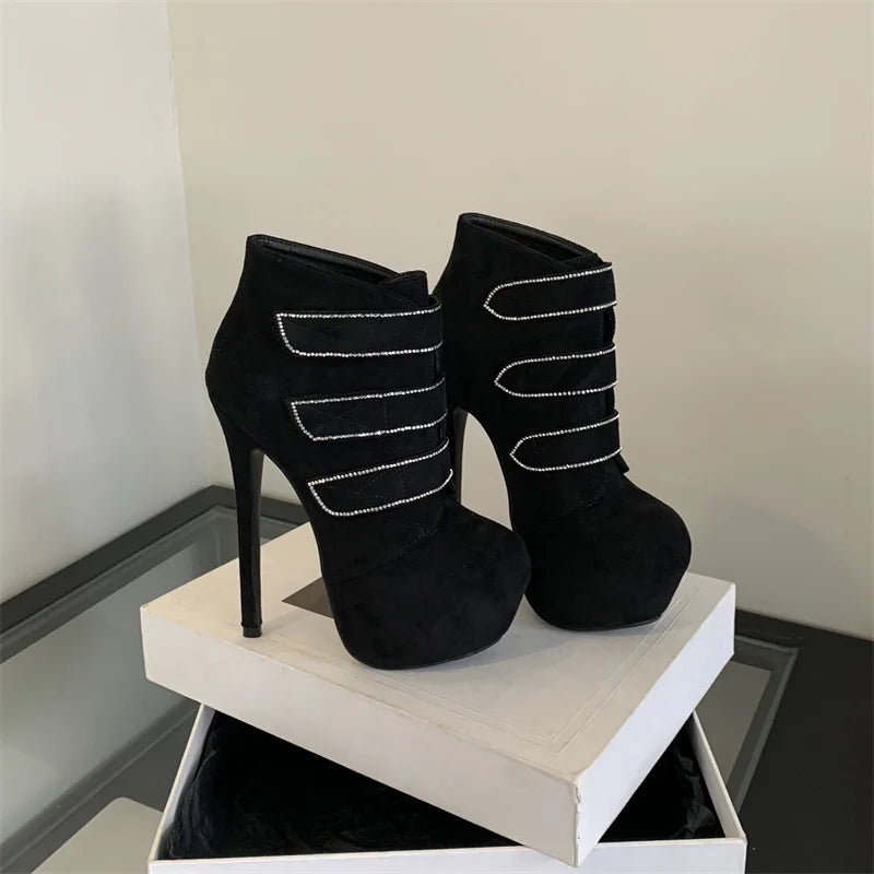 VougeVamp Women’s Extreme High Heel Platform Boots – Sexy Hook & Loop Ankle Boots for Pole Dancing, Parties