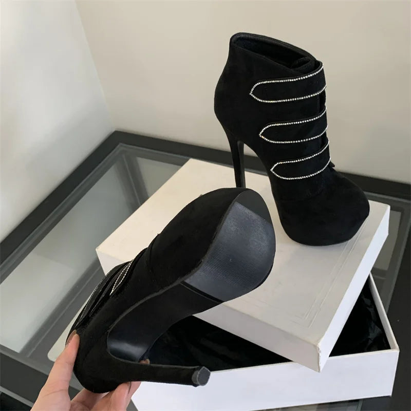 VougeVamp Women’s Extreme High Heel Platform Boots – Sexy Hook & Loop Ankle Boots for Pole Dancing, Parties