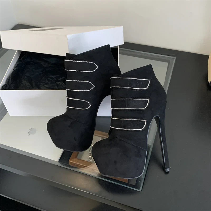 VougeVamp Women’s Extreme High Heel Platform Boots – Sexy Hook & Loop Ankle Boots for Pole Dancing, Parties