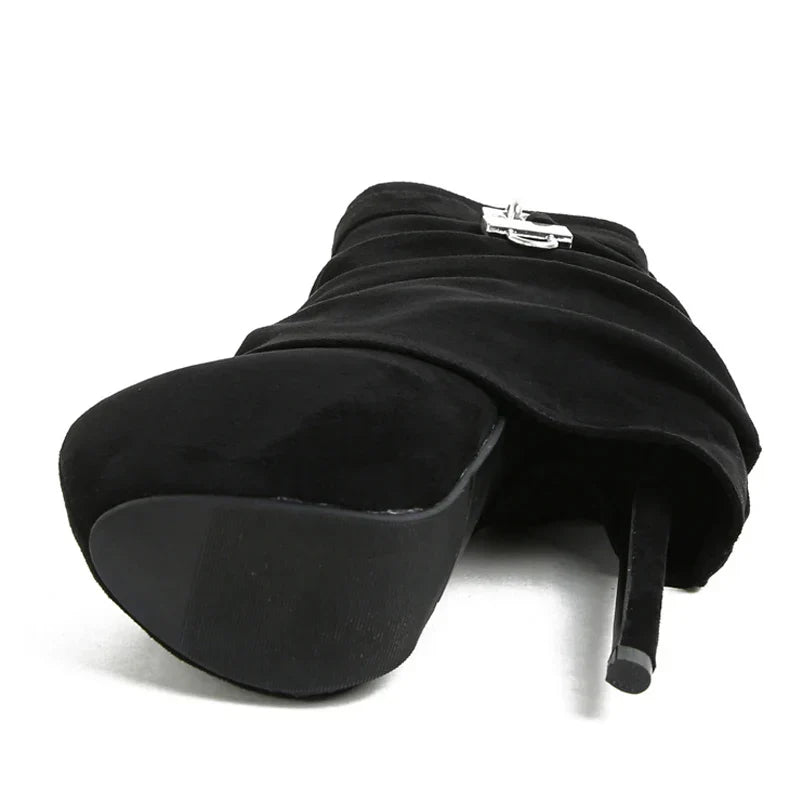 VougeVamp Women’s Extreme High Heel Platform Boots – Zip Closure Metal Buckle Ankle Boots for Stripper and Pole Dance