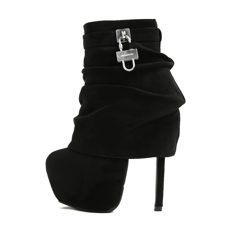 VougeVamp Women’s Extreme High Heel Platform Boots – Zip Closure Metal Buckle Ankle Boots for Stripper and Pole Dance