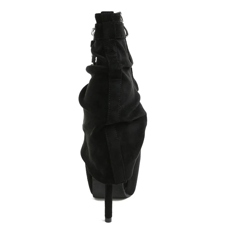 VougeVamp Women’s Extreme High Heel Platform Boots – Zip Closure Metal Buckle Ankle Boots for Stripper and Pole Dance