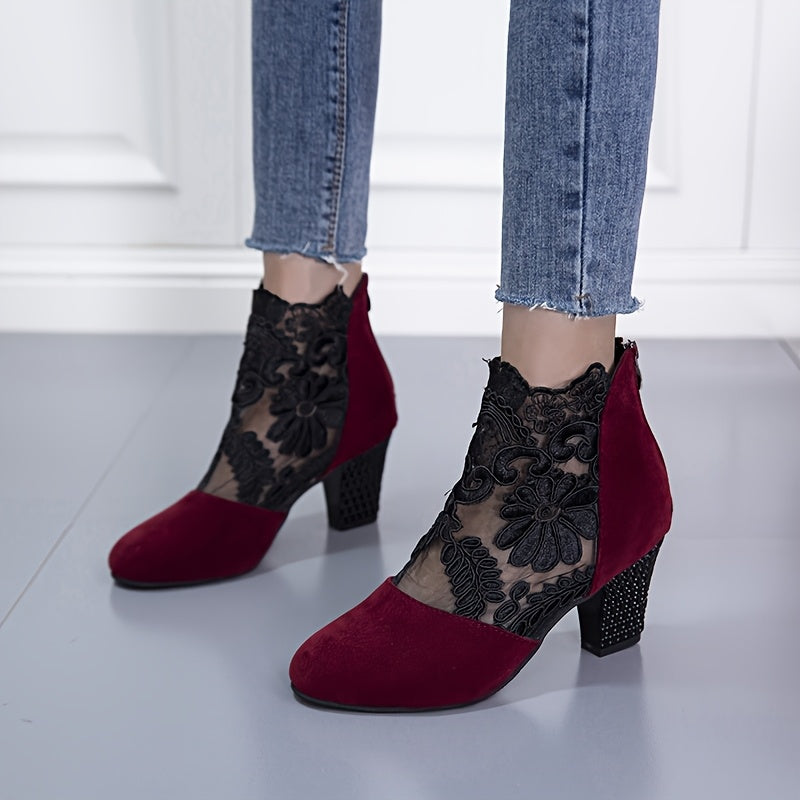 VougeVamp Floral Lace Mesh Wedge Heels – Elegant Square Toe Slip-On Mary Jane Shoes - VougeVampUK