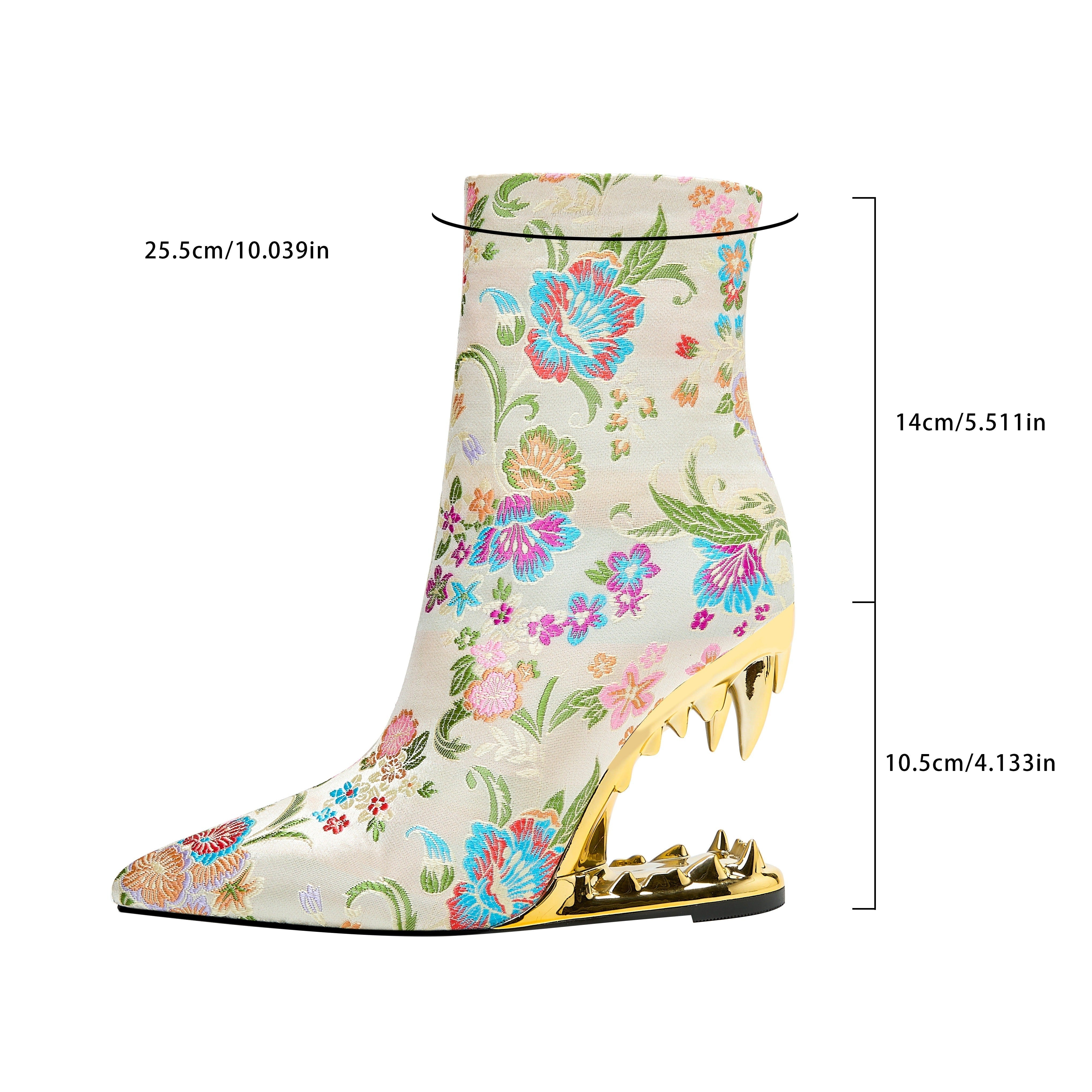 VougeVamp Elegant Floral Embroidered Ankle Boots – Pointed Toe High Heel Zip-Up Booties - VougeVampUK