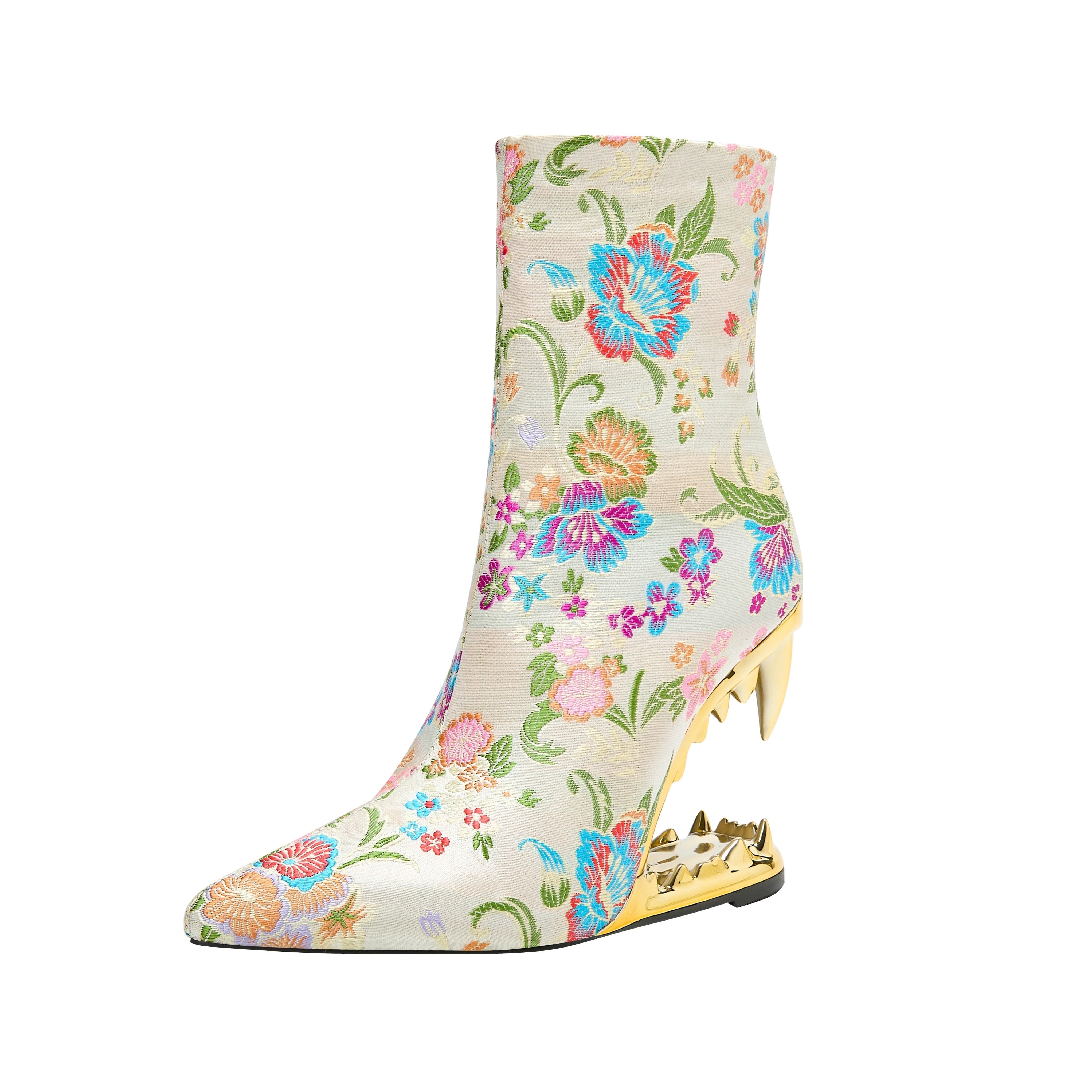 VougeVamp Elegant Floral Embroidered Ankle Boots – Pointed Toe High Heel Zip-Up Booties - VougeVampUK