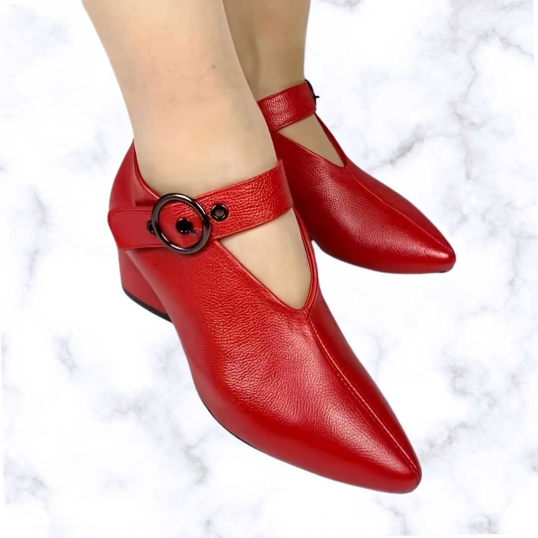 Comfy Women's Chunky Heel Ankle Boots – Solid Color, Pointed Toe, Buckle Design, and Soft Sole