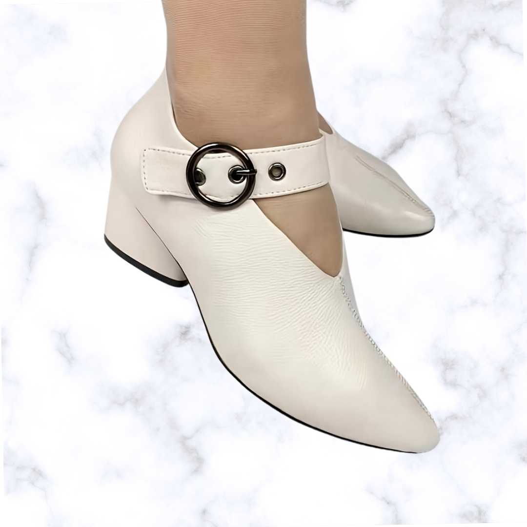 Comfy Women's Chunky Heel Ankle Boots – Solid Color, Pointed Toe, Buckle Design, and Soft Sole