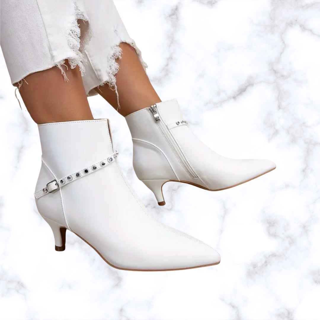 Handmade White Pointed Toe Ankle Boots – Stiletto Heels with Zipper Closure, Chelsea Boots for Women