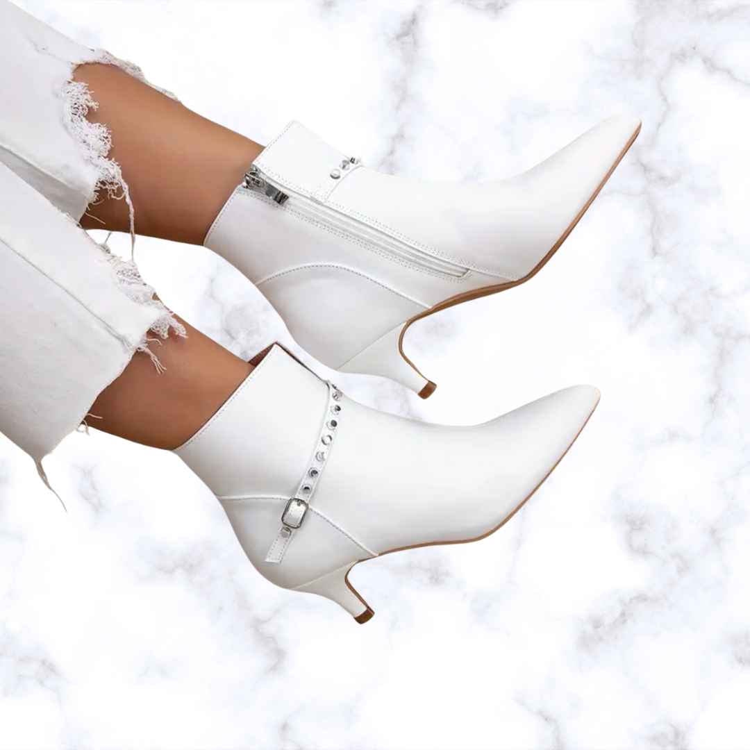 Handmade White Pointed Toe Ankle Boots – Stiletto Heels with Zipper Closure, Chelsea Boots for Women