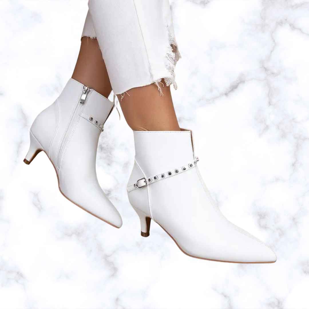 Handmade White Pointed Toe Ankle Boots – Stiletto Heels with Zipper Closure, Chelsea Boots for Women