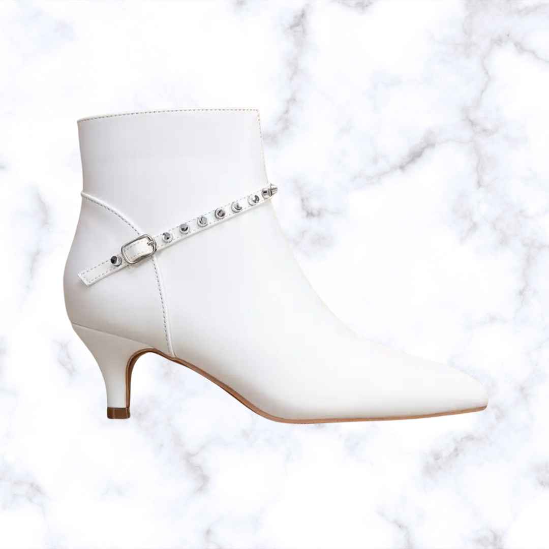 Handmade White Pointed Toe Ankle Boots – Stiletto Heels with Zipper Closure, Chelsea Boots for Women