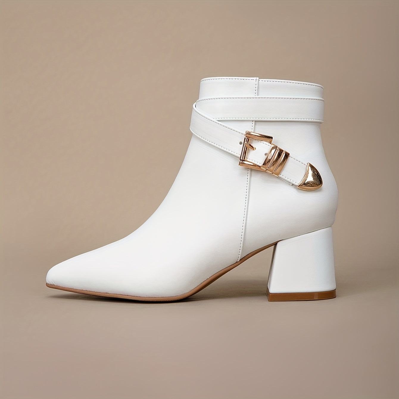 VougeVamp Elegant White Chelsea Ankle Booties – Pointed Toe, High Block Heel & Zipper Closure for Fall/Winter Fashion - VougeVampUK