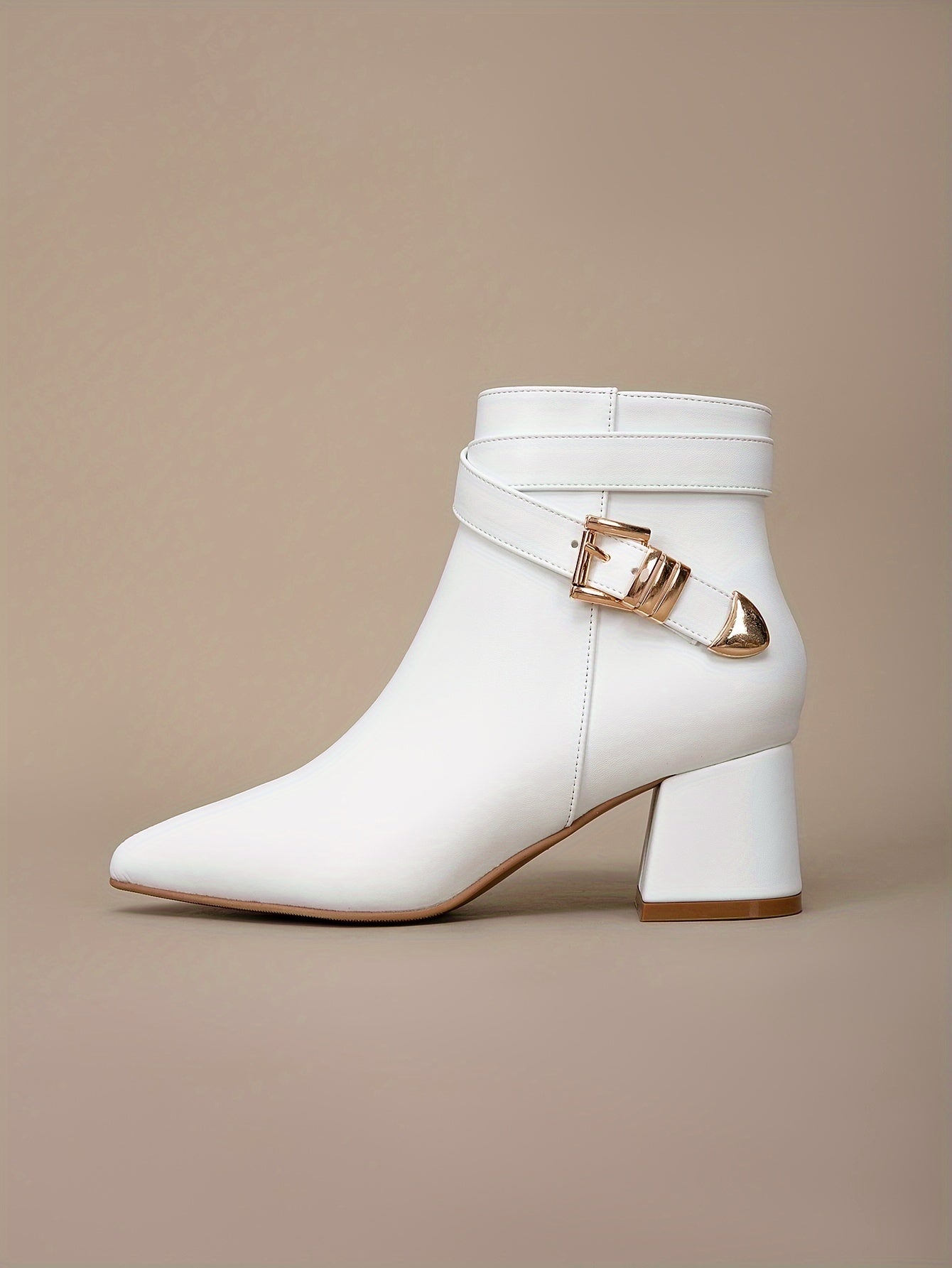 VougeVamp Elegant White Chelsea Ankle Booties – Pointed Toe, High Block Heel & Zipper Closure for Fall/Winter Fashion - VougeVampUK